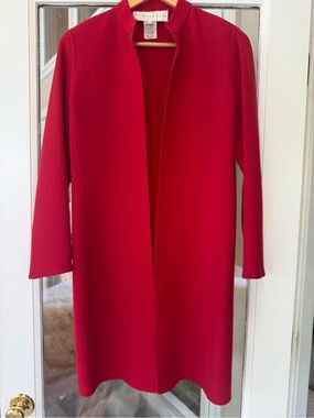 VINTAGE EUC VIBRANT Red Doncaster Vibrant Open-Front Coat/Duster. Timeless piece